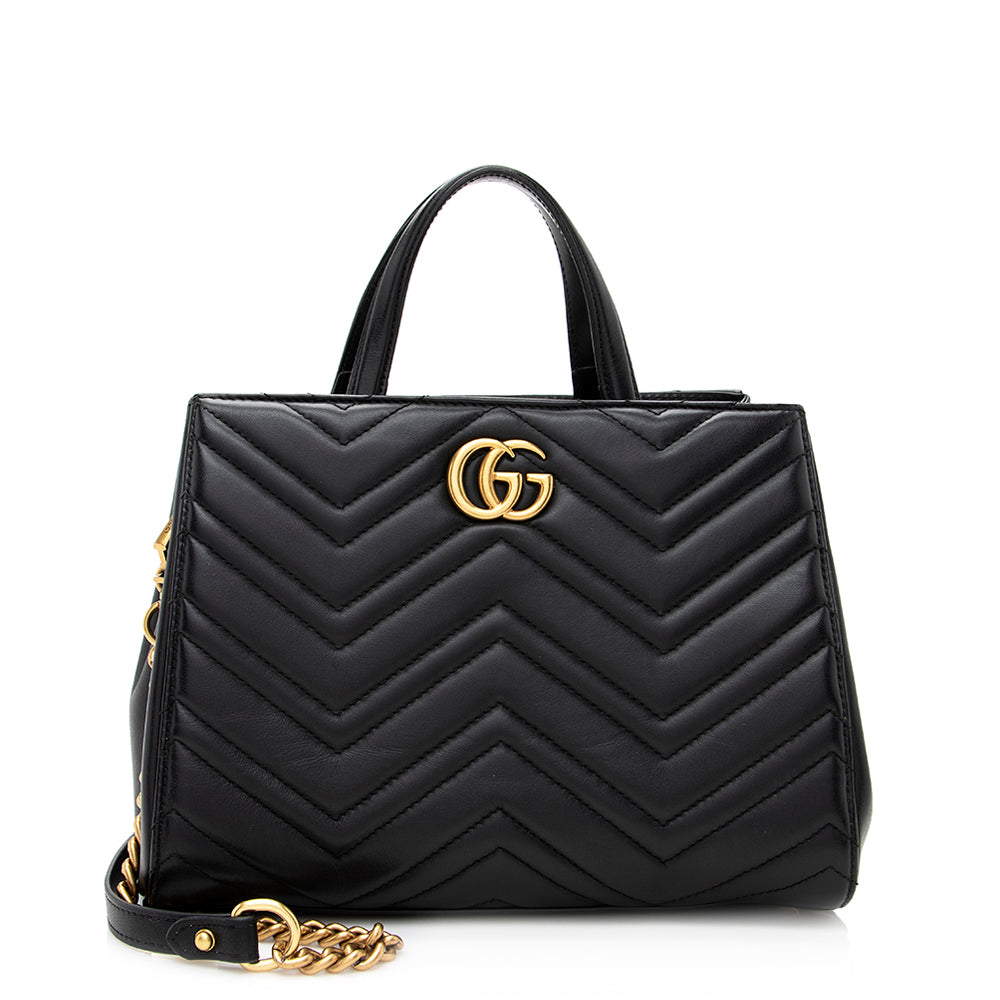 Gucci Matelasse Leather GG Marmont Top Handle Small Satchel