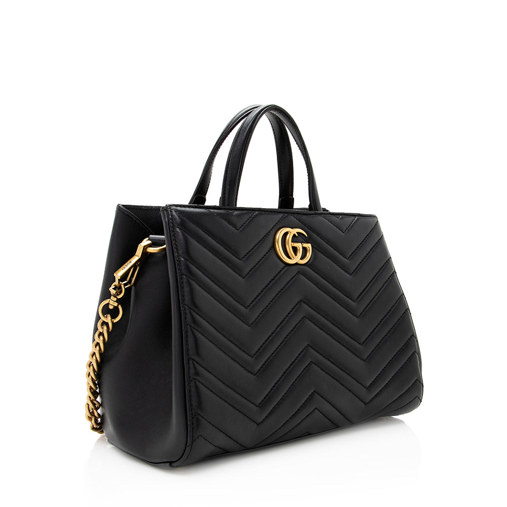 Gucci Matelasse Leather GG Marmont Top Handle Small Satchel