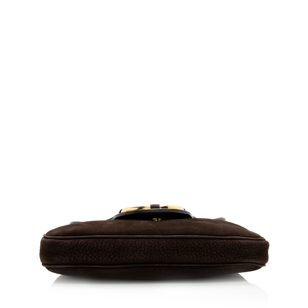 Gucci Nubuck Leather Ribot Flap Small Shoulder Bag