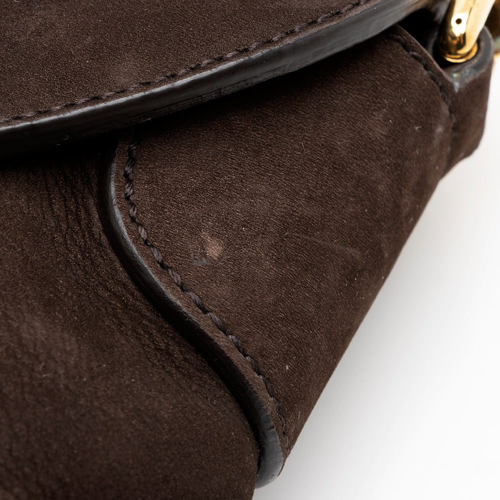 Gucci Nubuck Leather Ribot Flap Small Shoulder Bag