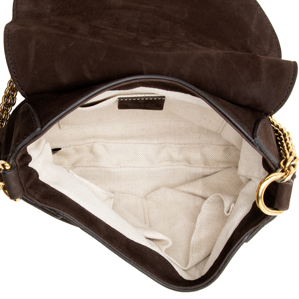 Gucci Nubuck Leather Ribot Flap Small Shoulder Bag
