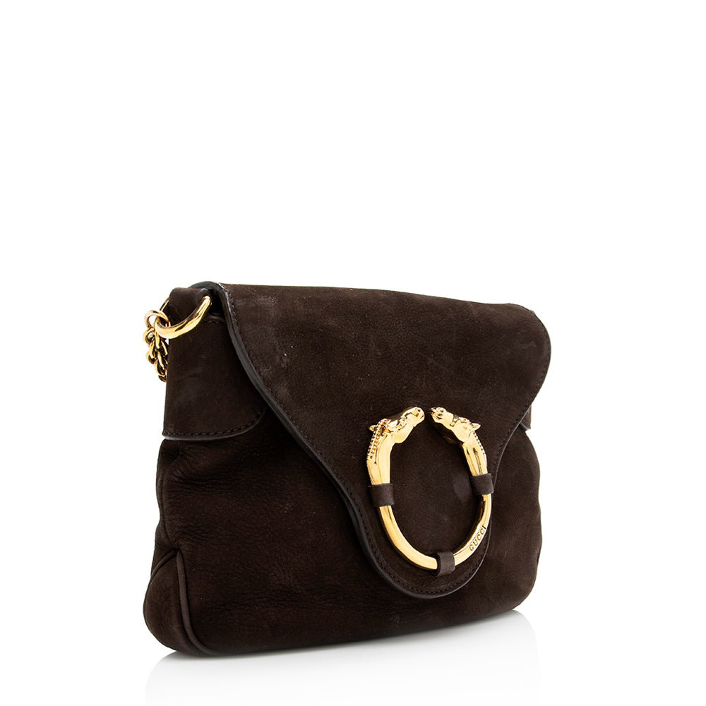 Gucci Nubuck Leather Ribot Flap Small Shoulder Bag