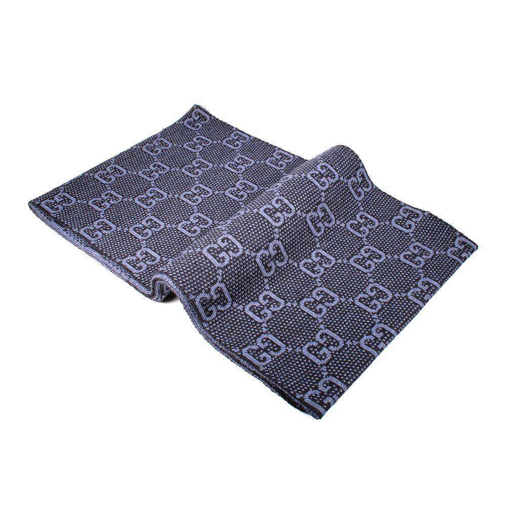 Gucci Scarf Men's Navy GG Pattern 100% Lana Wool (GGS42)