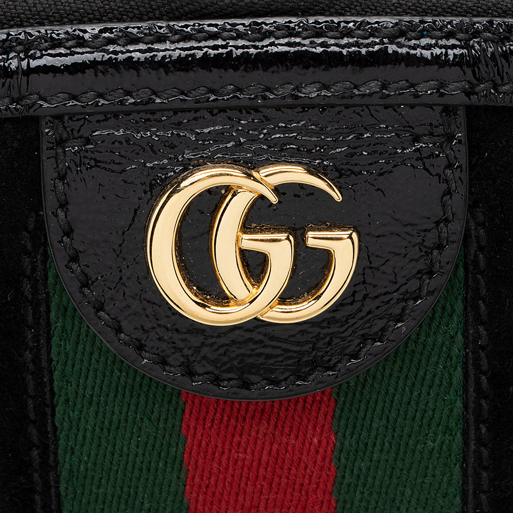 Gucci Suede Patent Leather Ophidia Dome Small Shoulder Bag