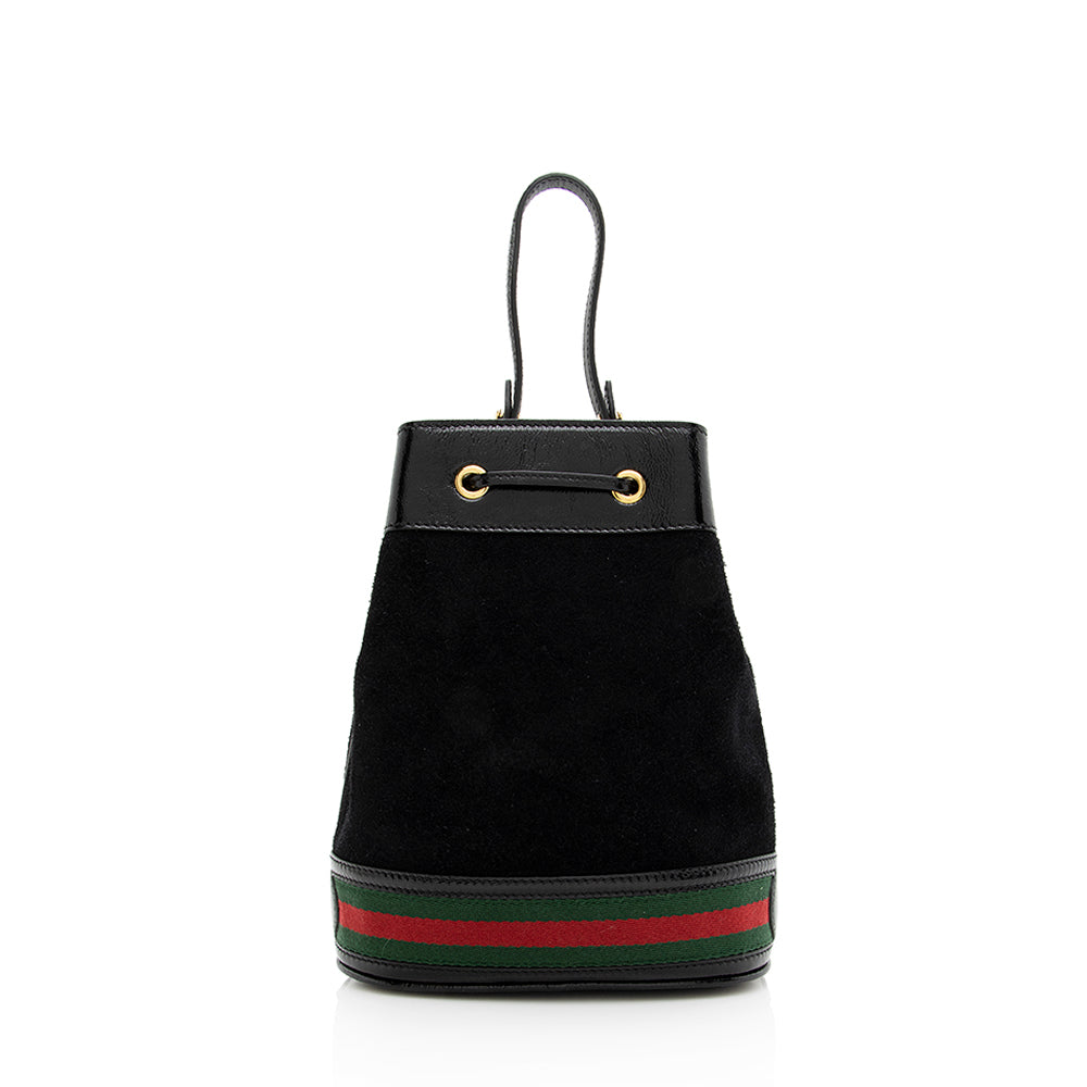 Gucci Suede Patent Leather Ophidia Bucket Bag