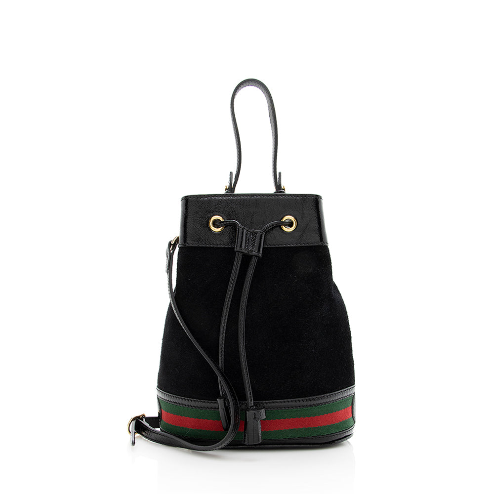 Gucci Suede Patent Leather Ophidia Bucket Bag