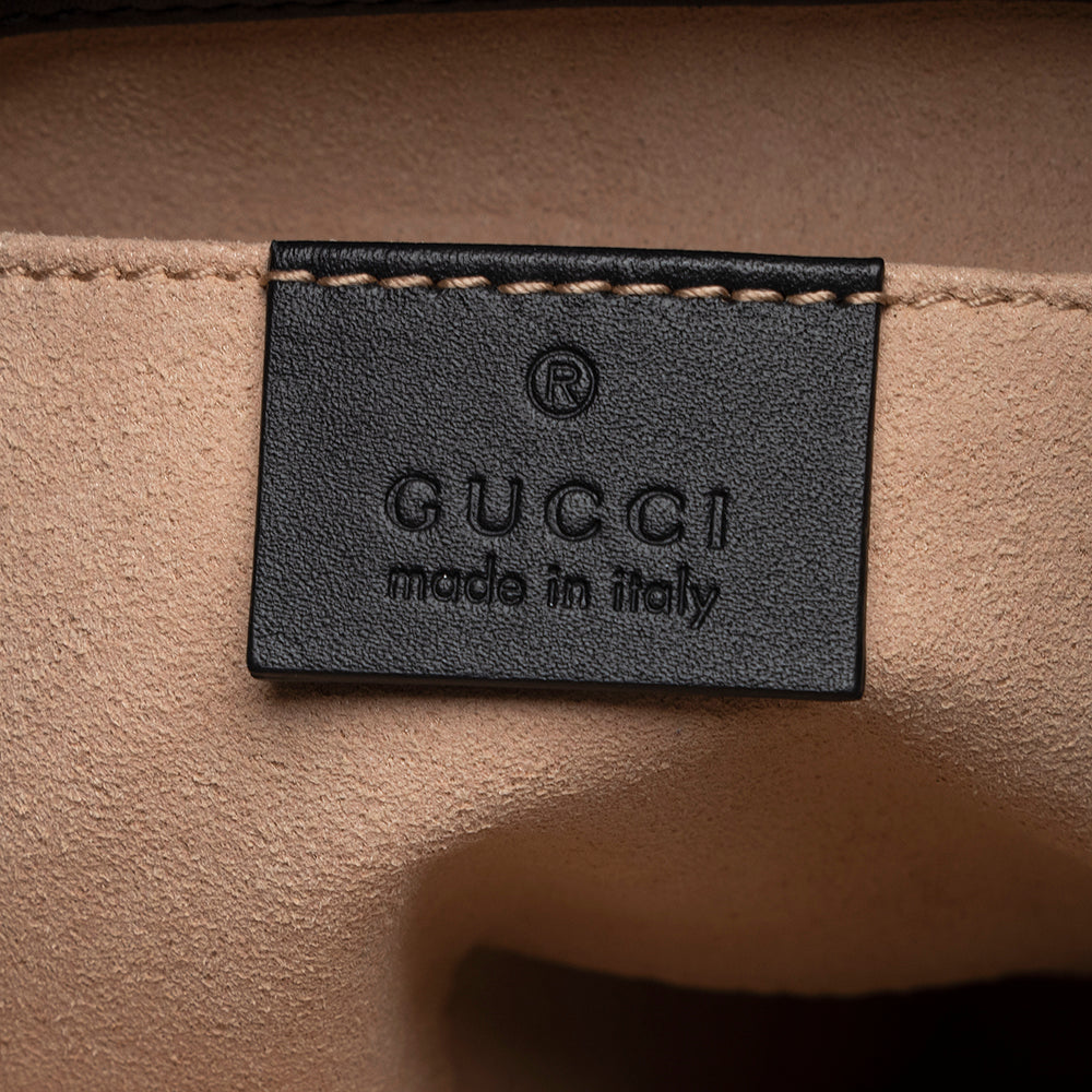 Gucci Suede Patent Leather Ophidia Bucket Bag