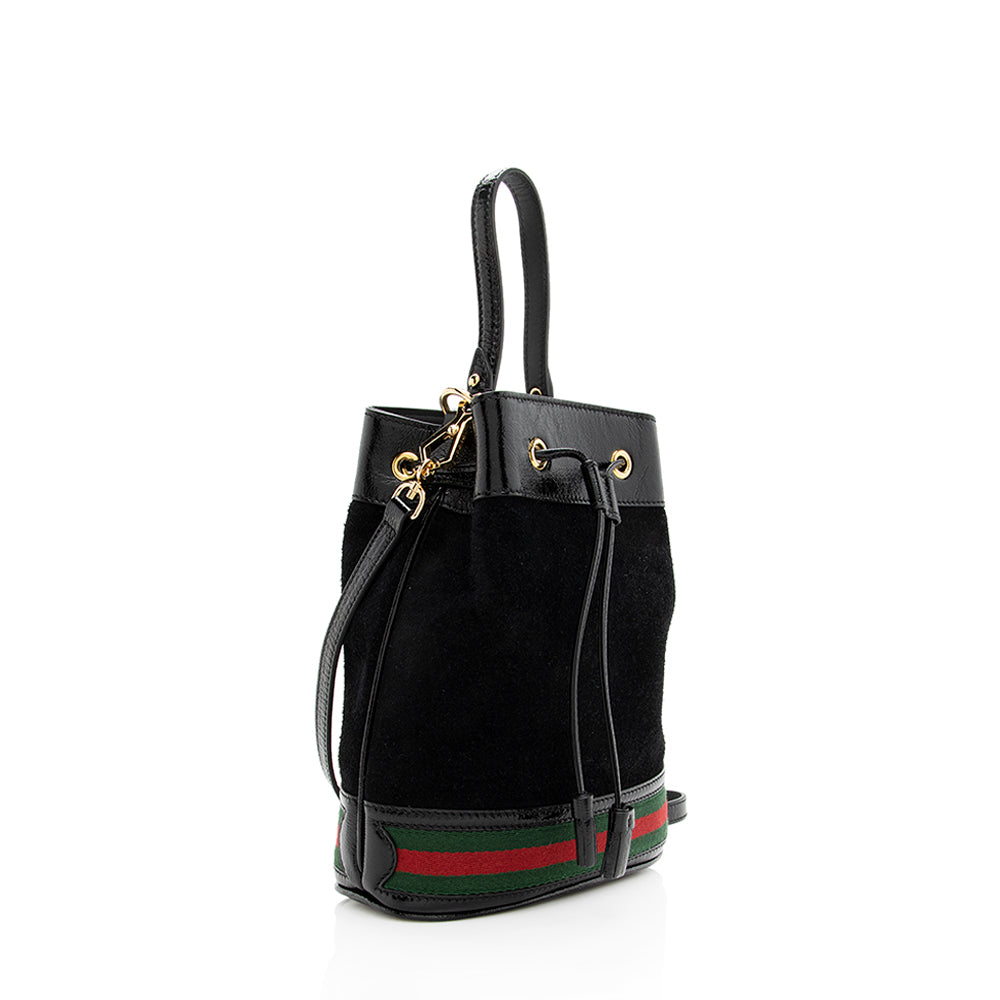 Gucci Suede Patent Leather Ophidia Bucket Bag