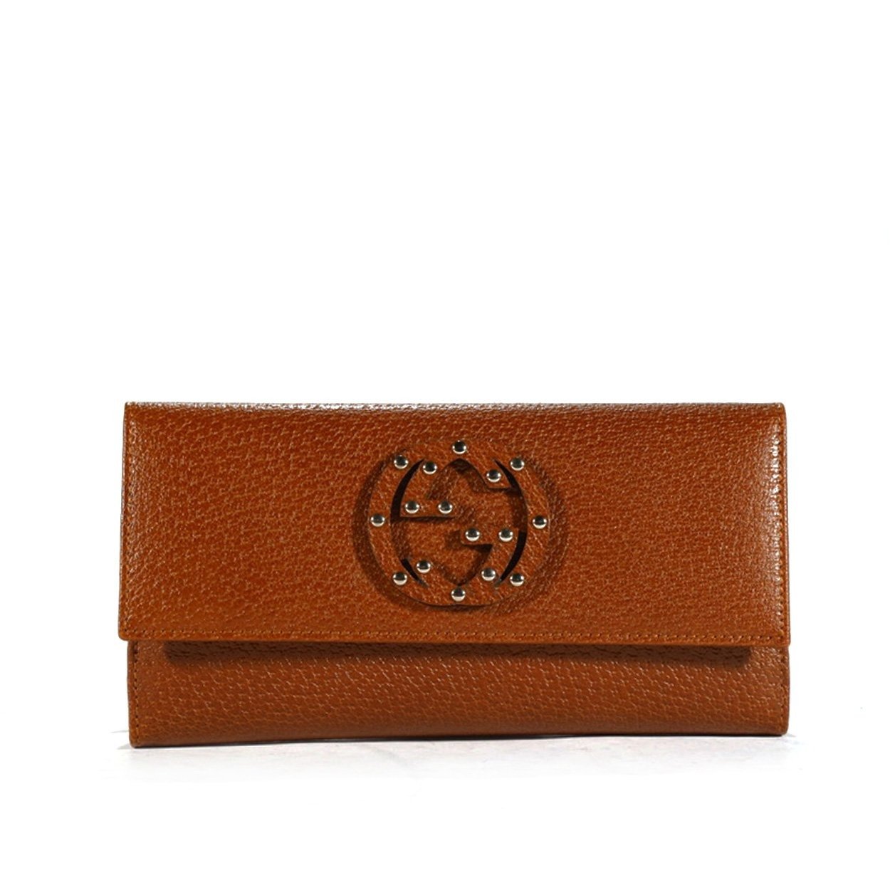 Gucci Women's Wallet Leather Large Check Book Style Brown 231843