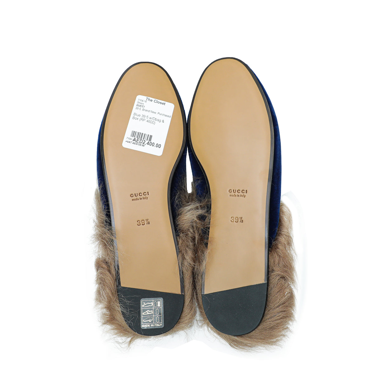 Gucci Blue Velvet Fur Princetown Mules 39.5