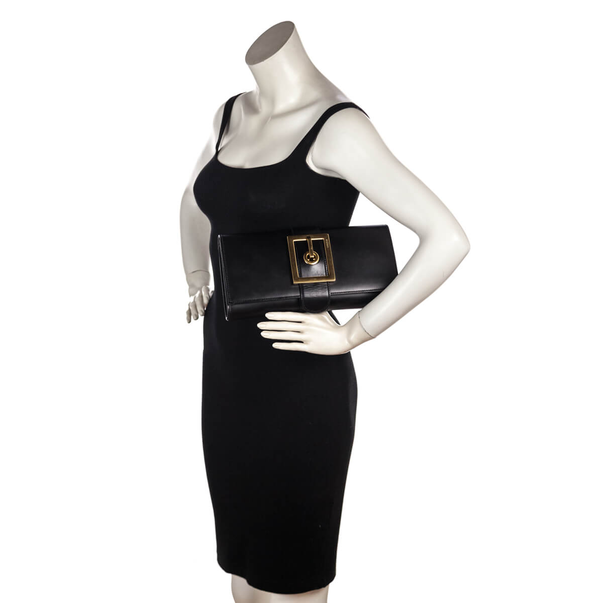 Gucci Black Leather Lady Buckle Clutch