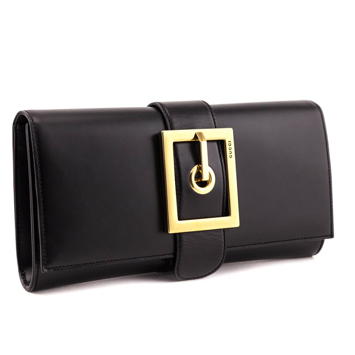 Gucci Black Leather Lady Buckle Clutch