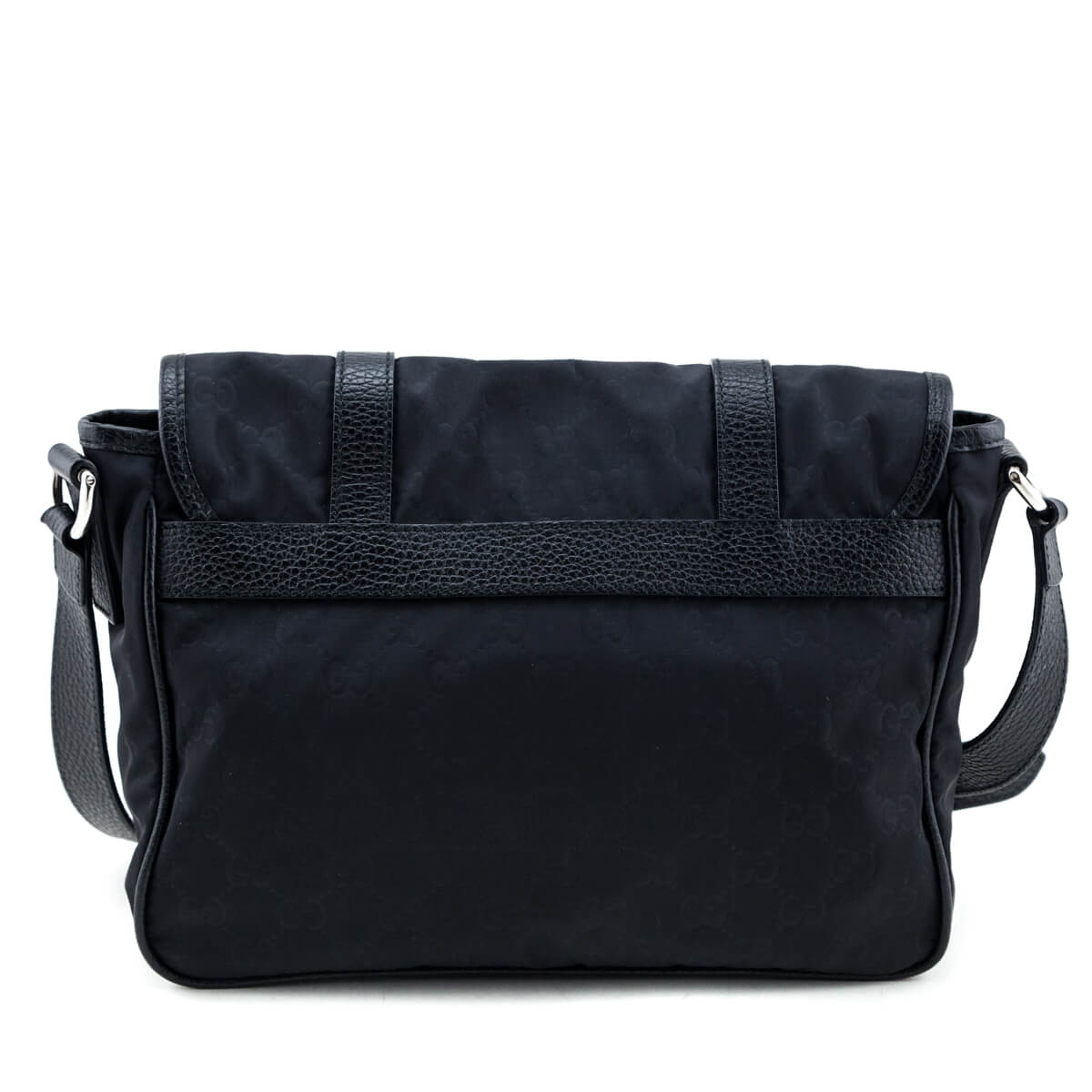 Gucci Black Nylon Monogram Double Buckle Small Messenger Bag
