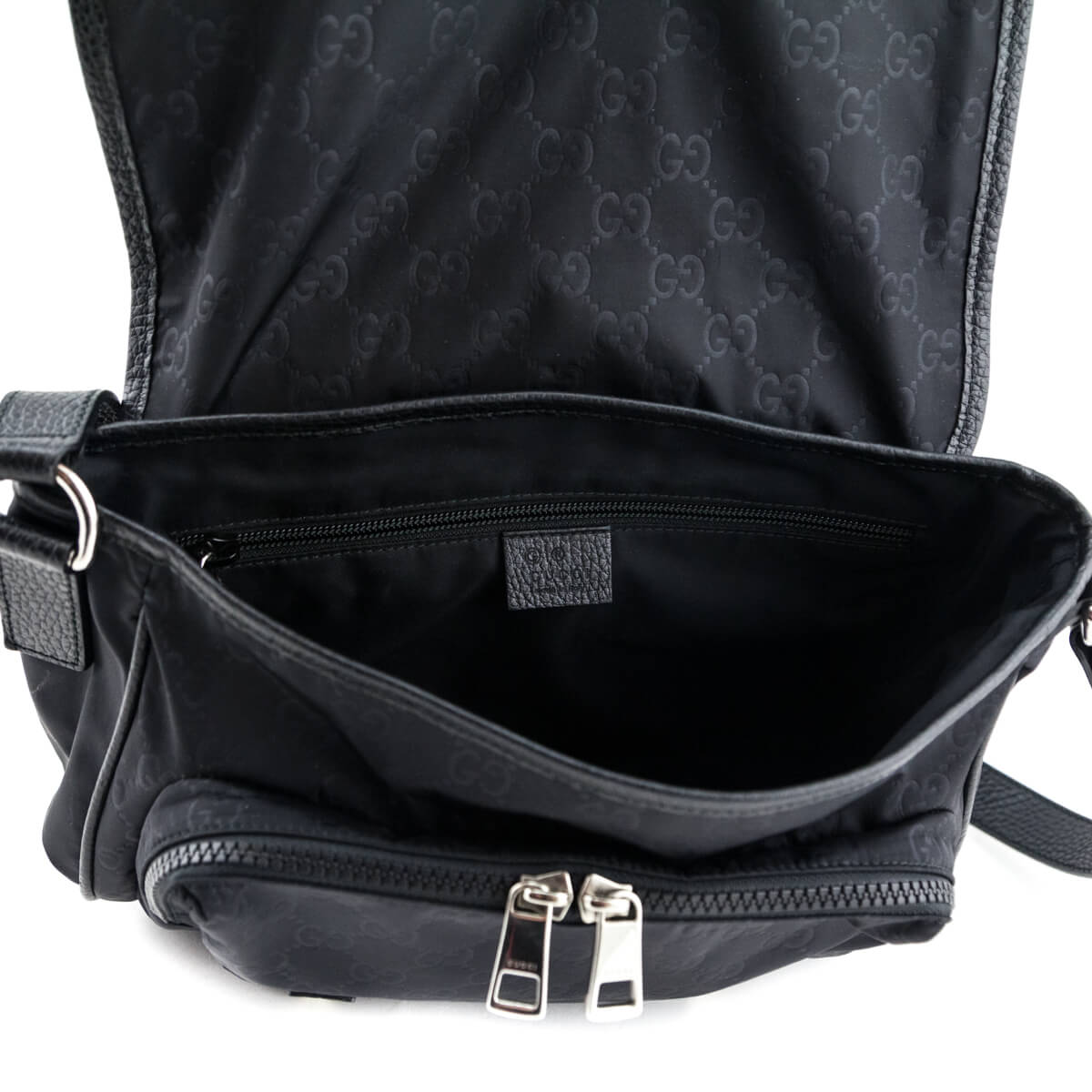 Gucci Black Nylon Monogram Double Buckle Small Messenger Bag