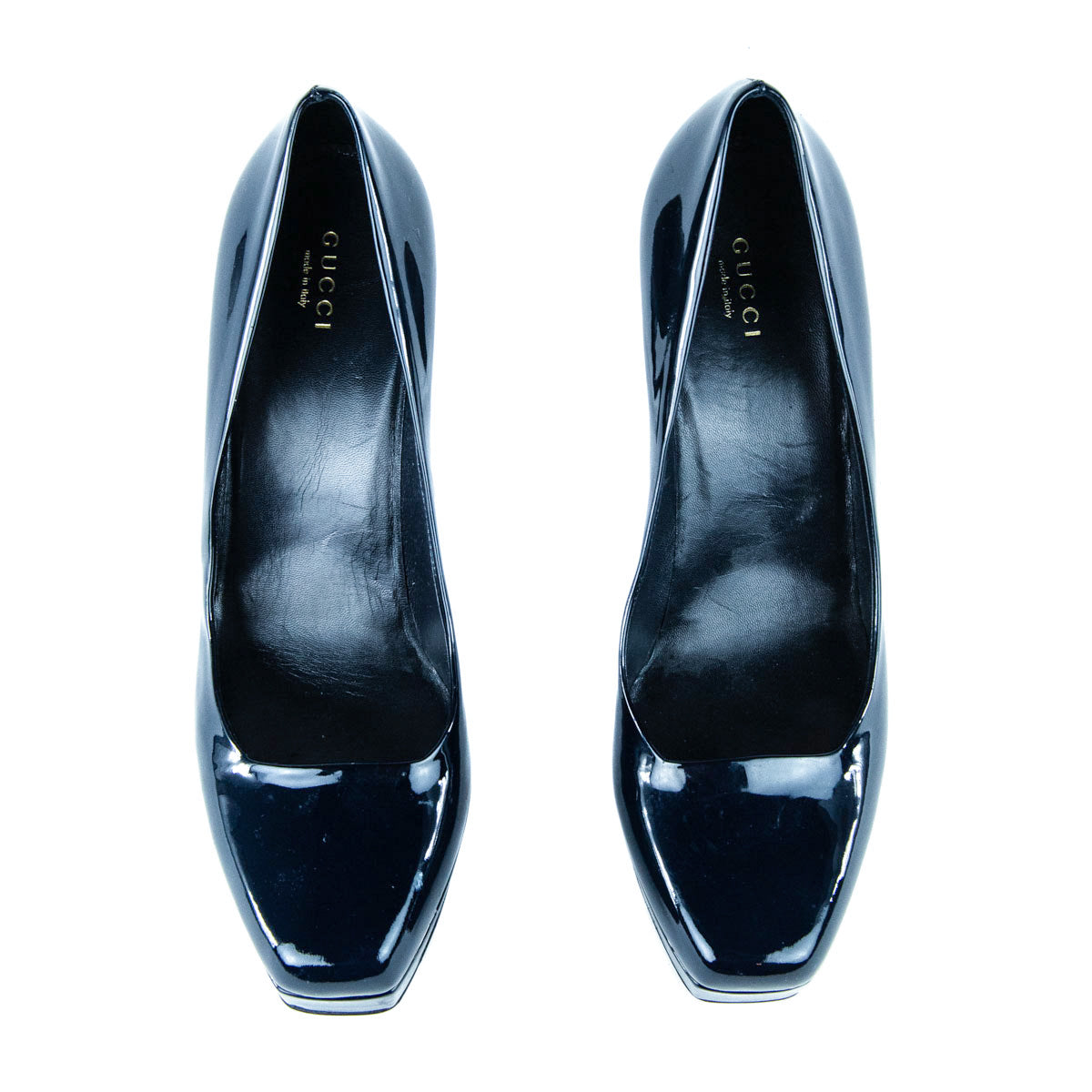 Gucci Navy Patent Leather Square Toe Platform Pumps Size 10 | EU 40