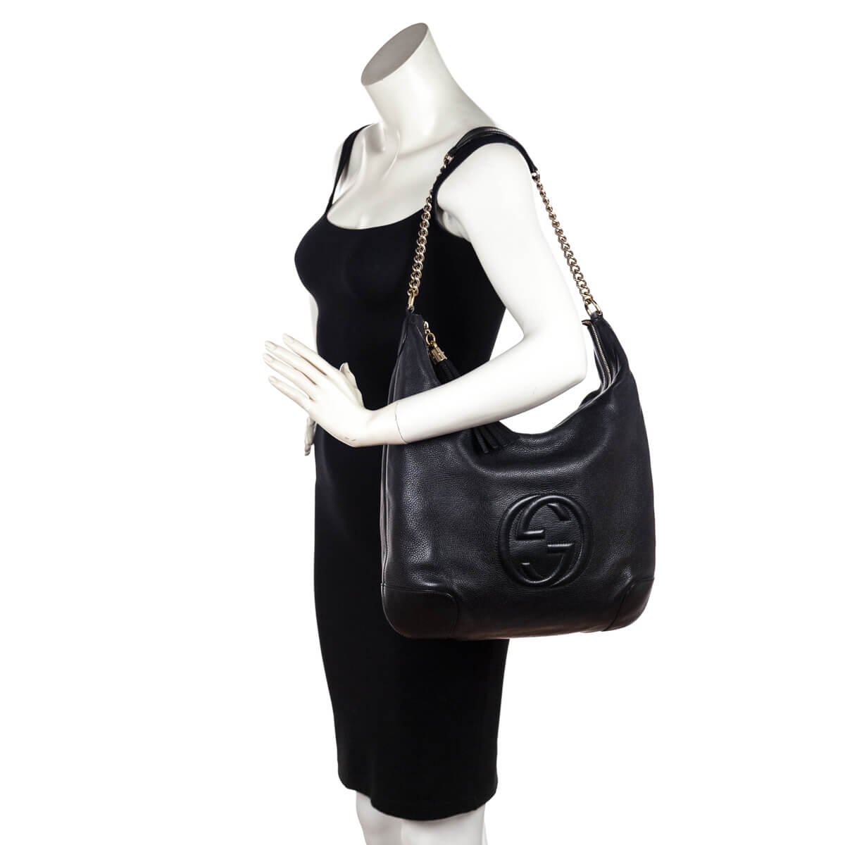 Gucci Black Pebbled Calfskin Soho Chain Hobo