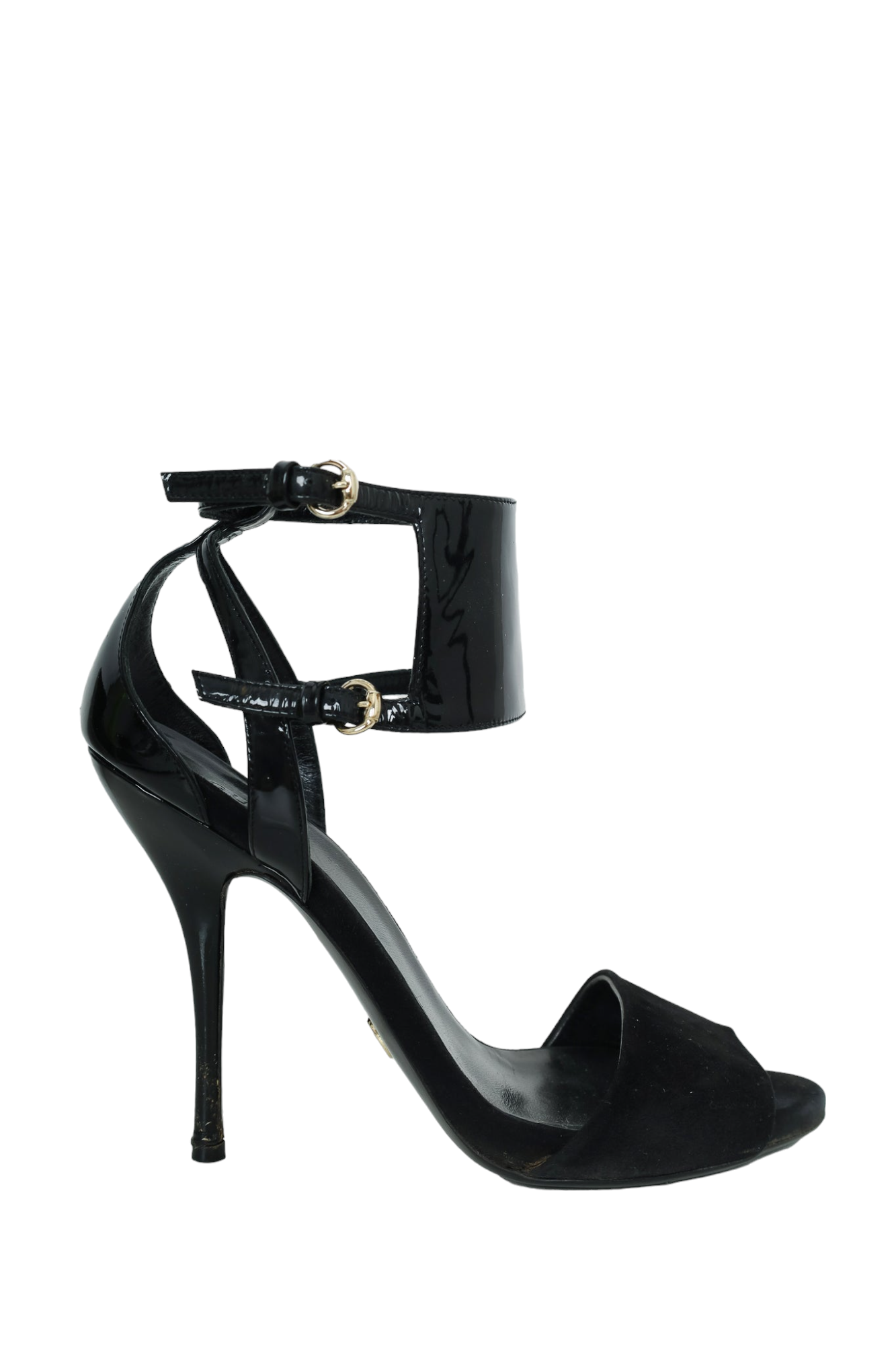 Gucci Black Suede/Patent Open Toe Ankle Strap Sandals Size 37