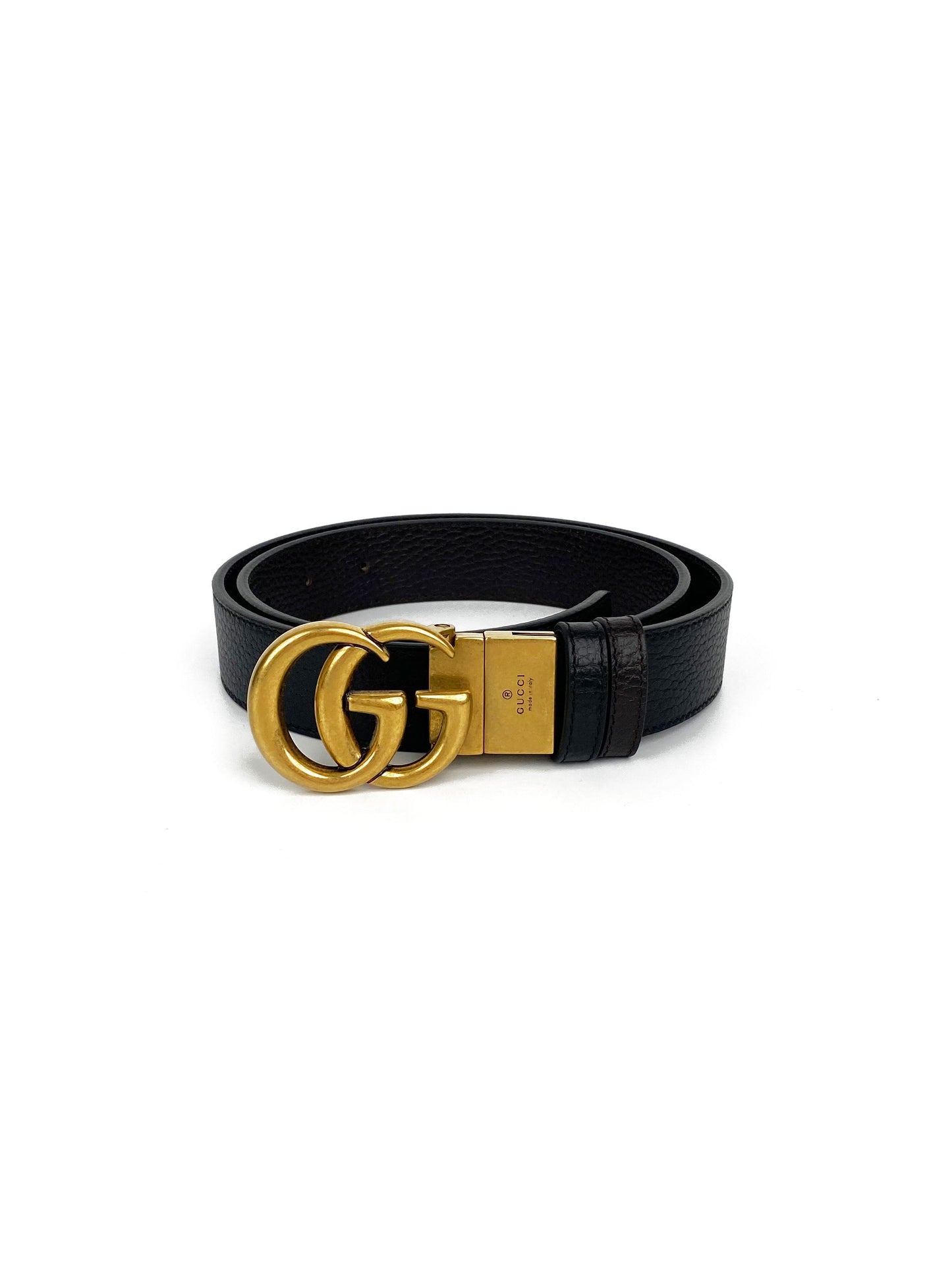 Gucci Black & Brown Reversible Thin Belt 85