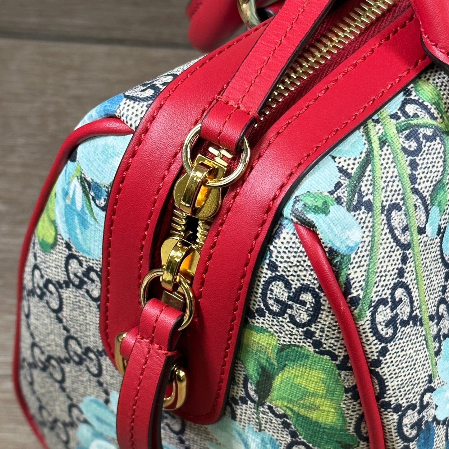 Gucci Blue Bloom GG Coated Canvas Small Boston Bag