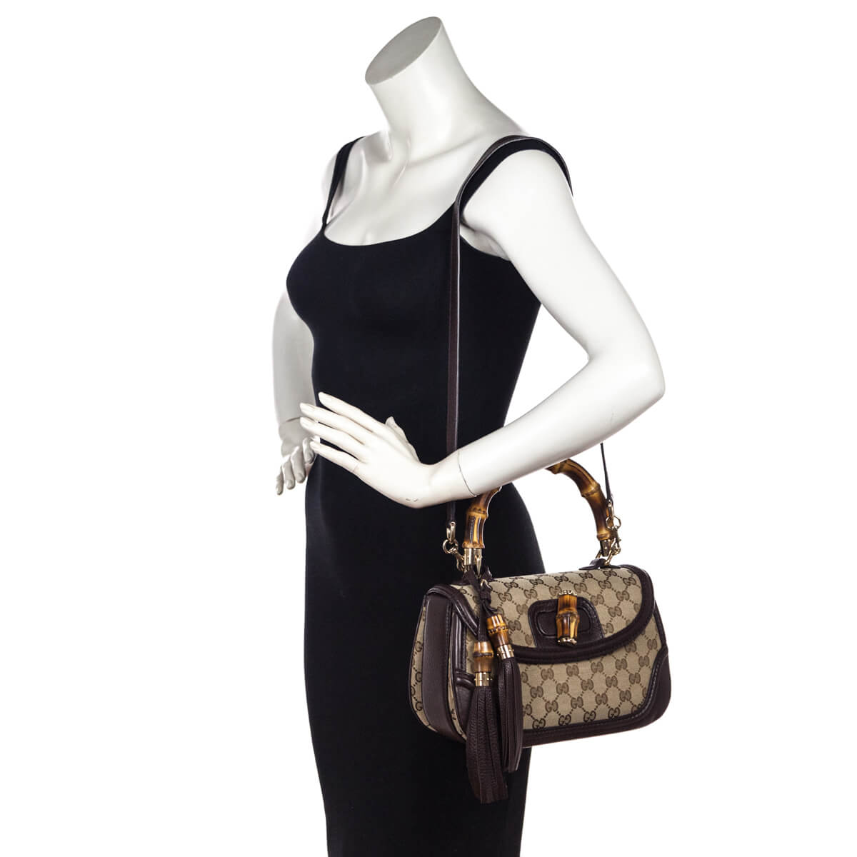 Gucci Brown GG Monogram Medium Bamboo Top Handle Bag