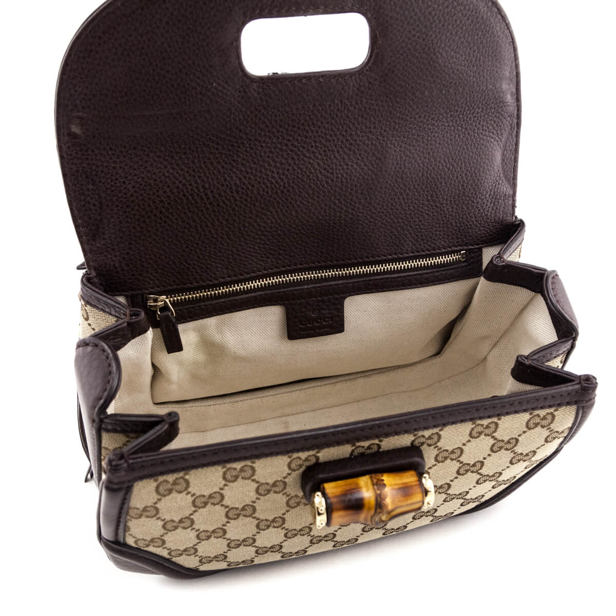 Gucci Brown GG Monogram Medium Bamboo Top Handle Bag