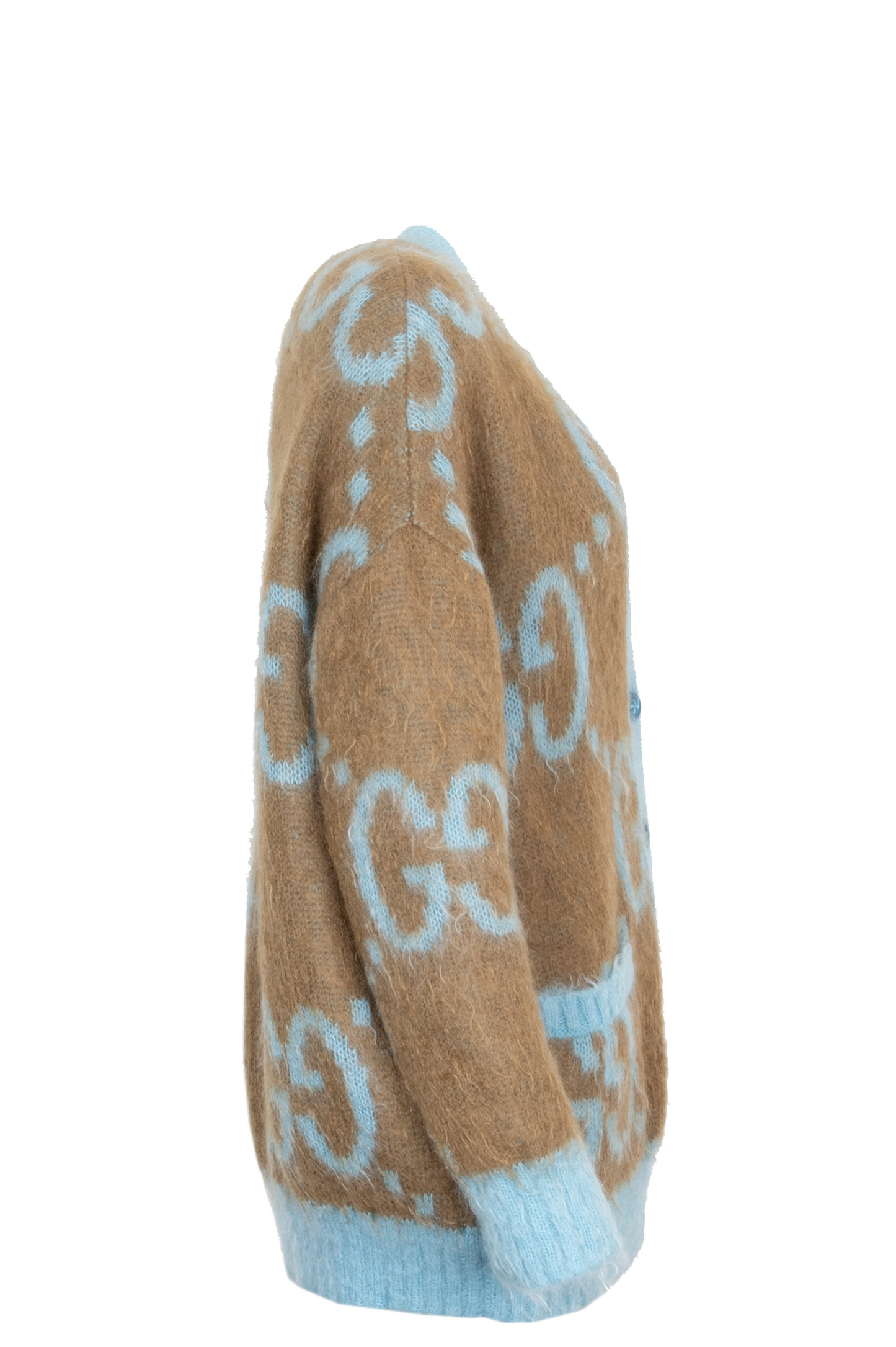 GUCCI Reversible Knit Cardigan Blue Beige