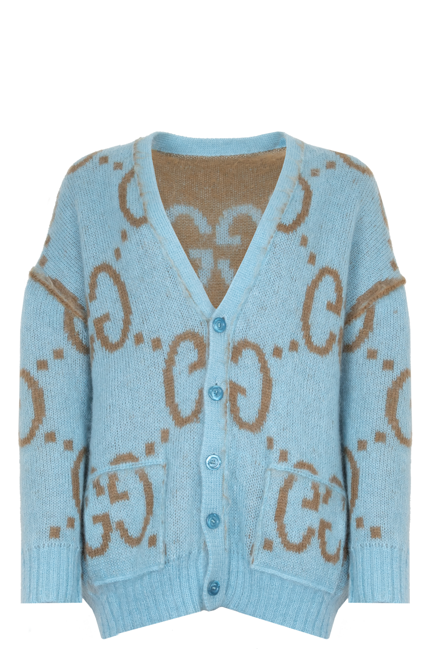 GUCCI Reversible Knit Cardigan Blue Beige