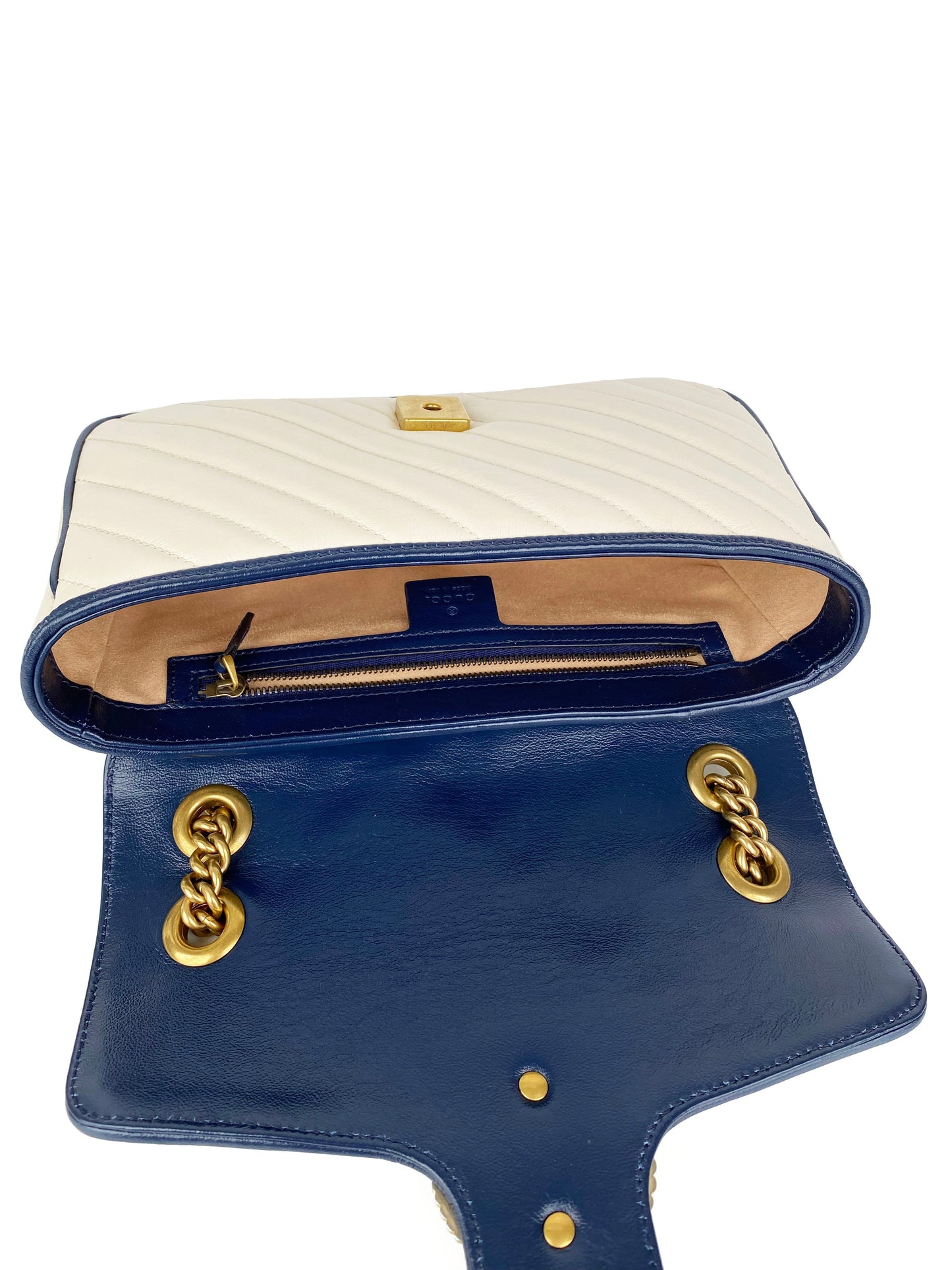 Gucci GG Marmont Torchon White & Blue Shoulder Bag