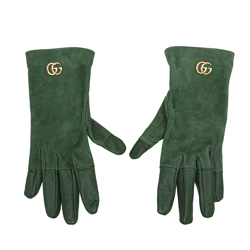 Gucci Green GG Plaque Suede Gloves