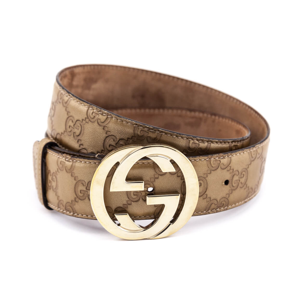 Gucci Gold Leather Guccissima GG Belt