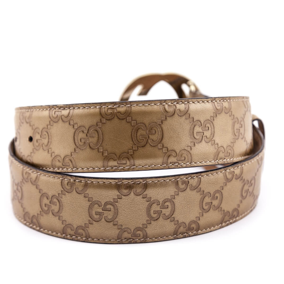 Gucci Gold Leather Guccissima GG Belt