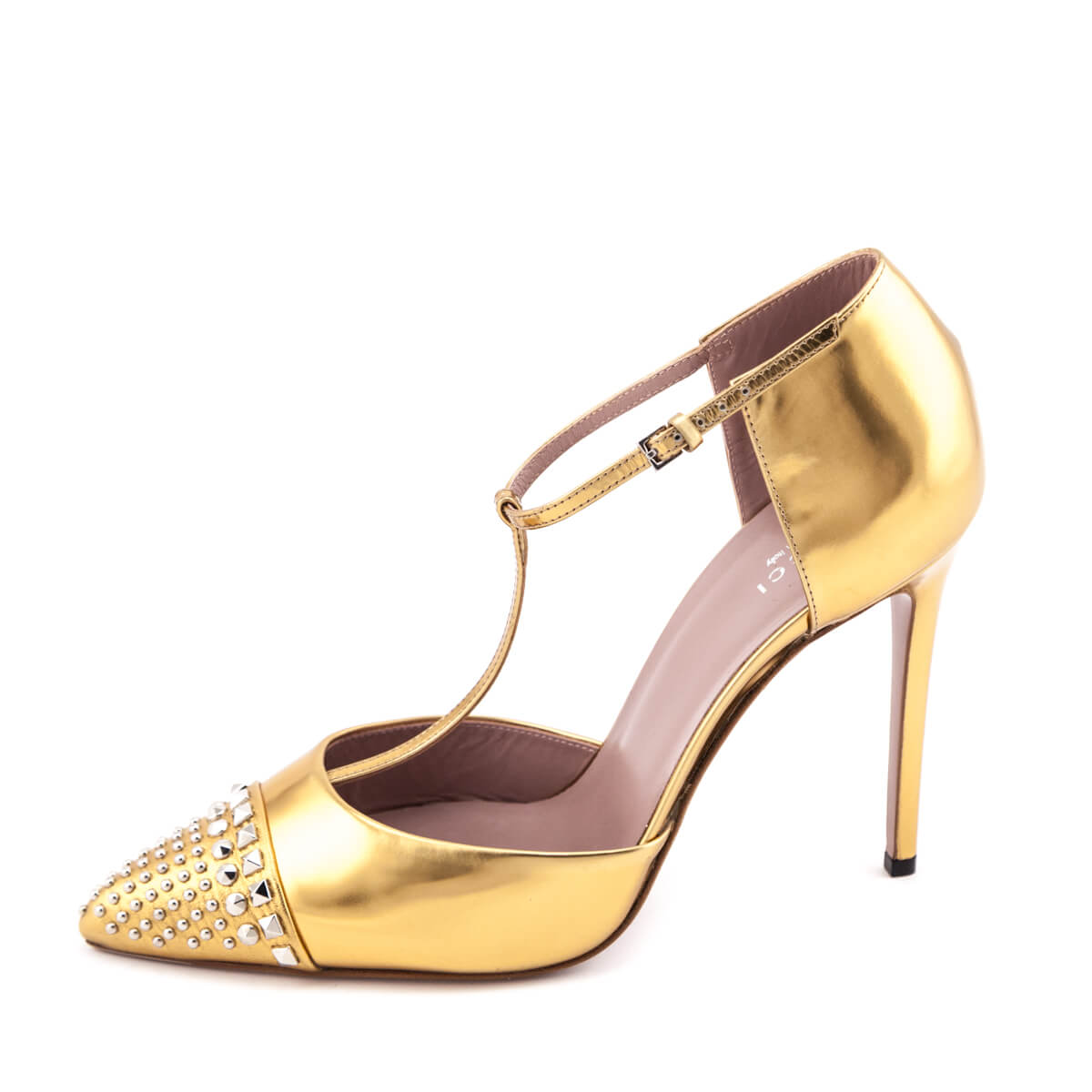 Gucci Gold Studded T-Bar Pumps Size US 11.5 | EU 41.5