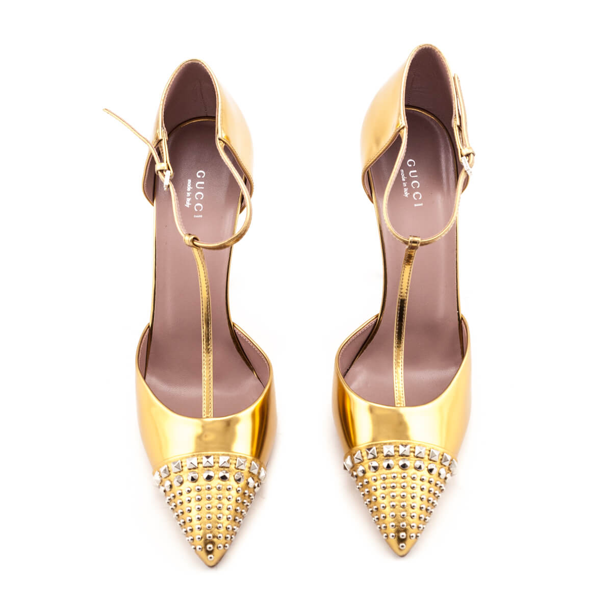 Gucci Gold Studded T-Bar Pumps Size US 11.5 | EU 41.5