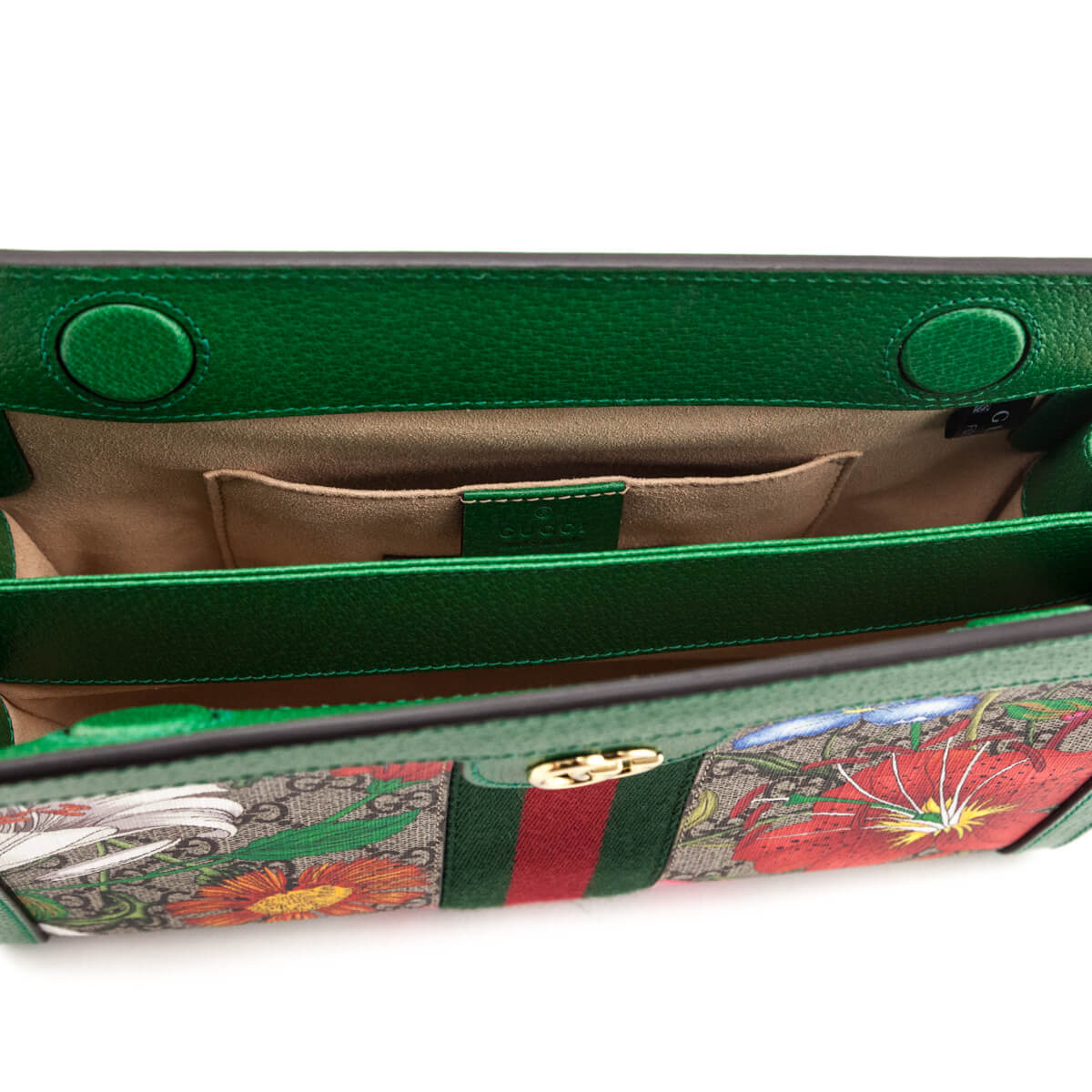 Gucci Green GG Supreme Canvas Small Ophidia Flora Shoulder Bag