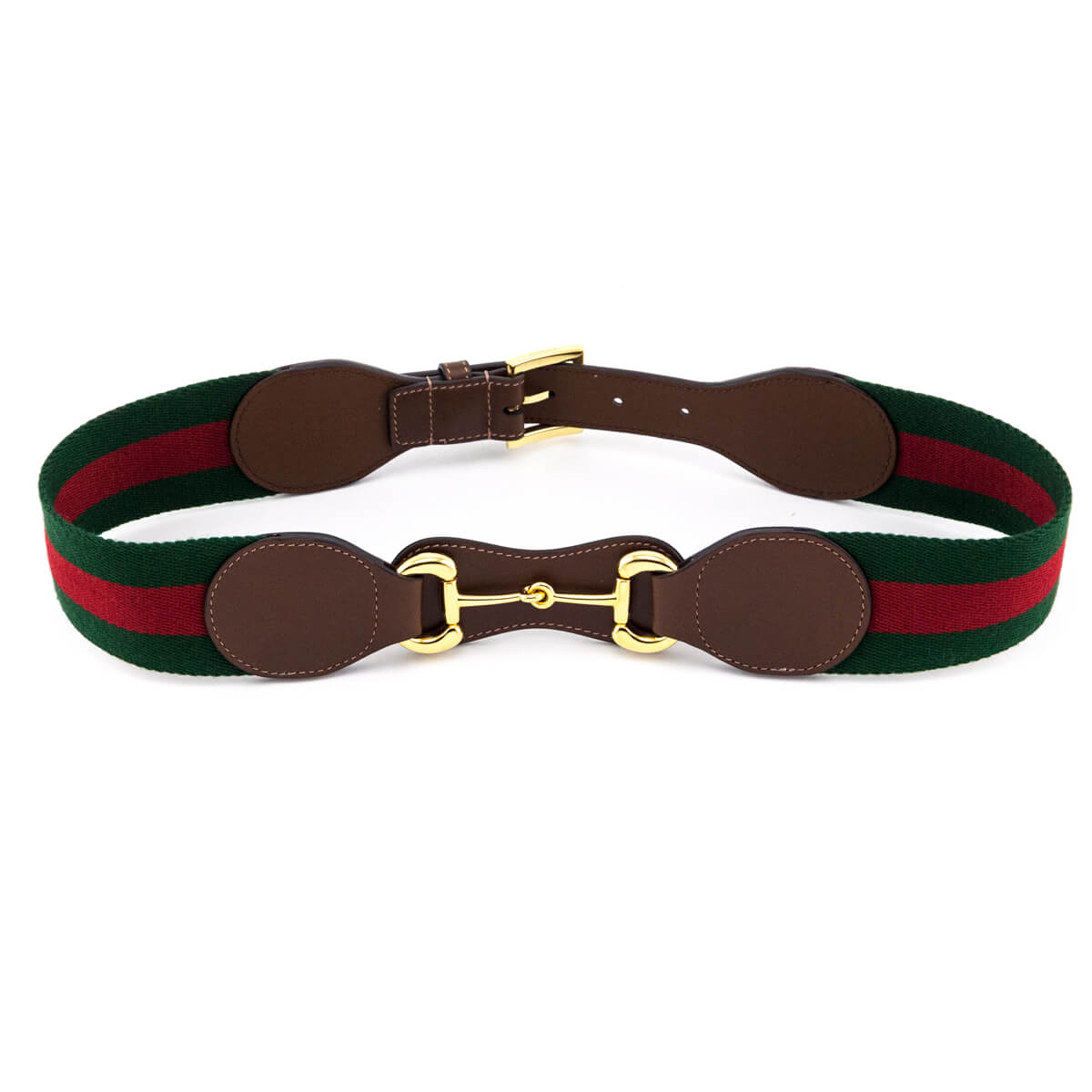 Gucci Green & Red Web Horsebit Waist Belt Size S
