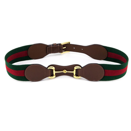 Gucci Green & Red Web Horsebit Waist Belt Size S