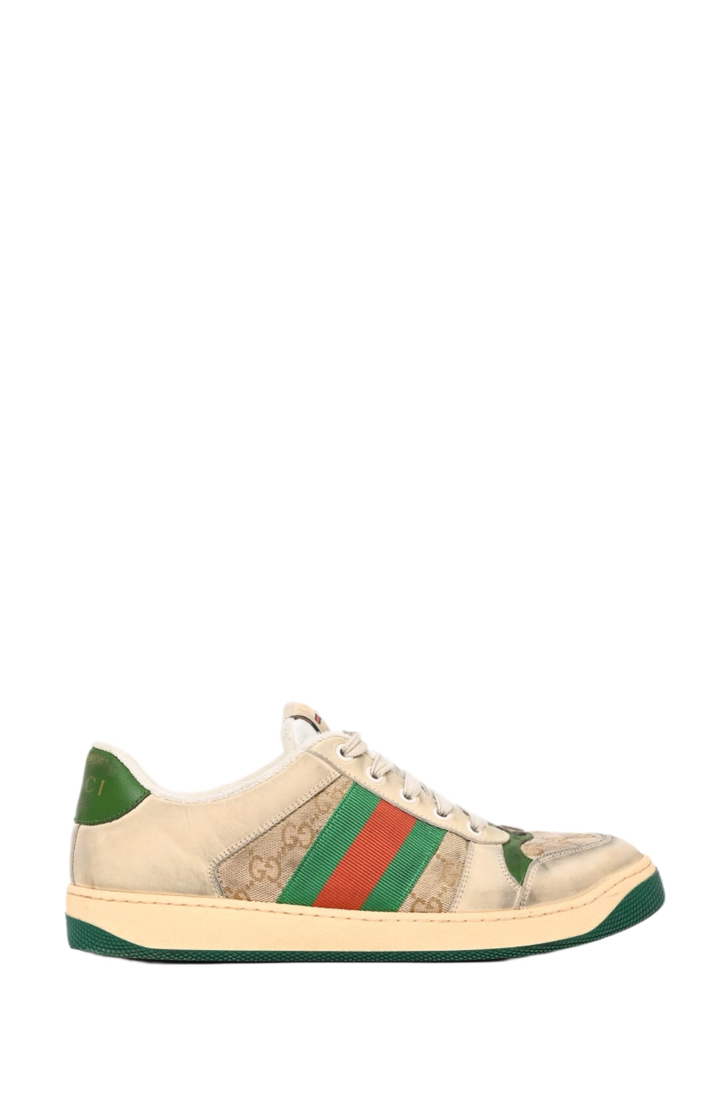 Gucci Grey Distressed 'Screener' Sneakers with Web Size 8 Mens