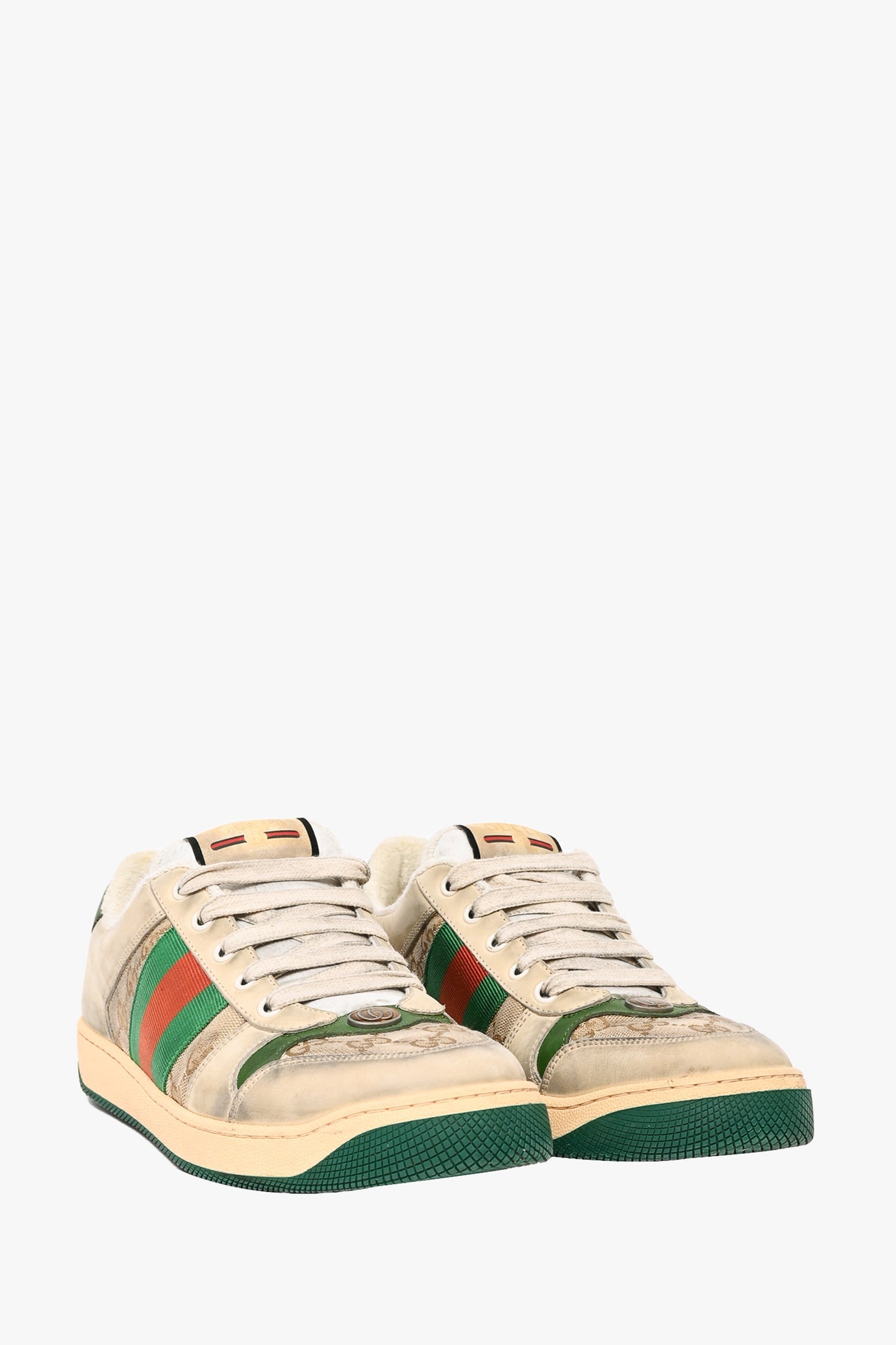 Gucci Grey Distressed 'Screener' Sneakers with Web Size 8 Mens