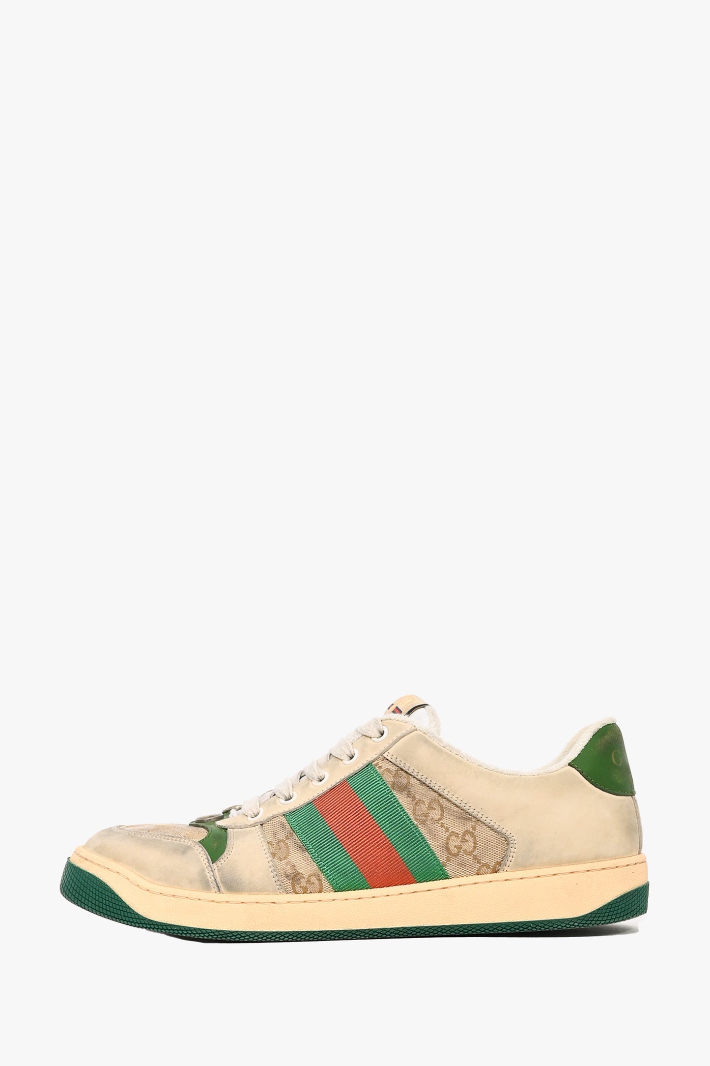 Gucci Grey Distressed 'Screener' Sneakers with Web Size 8 Mens