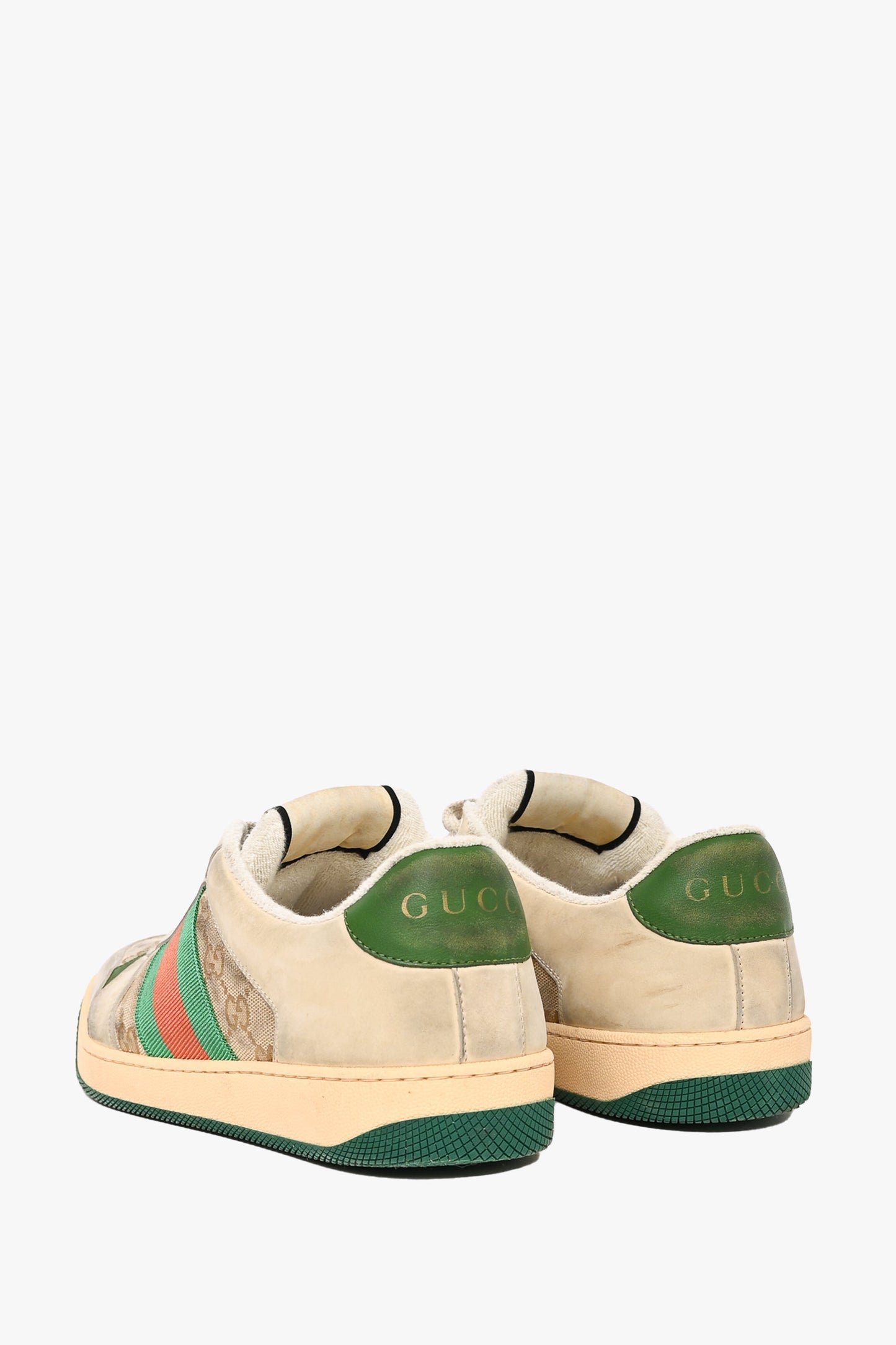 Gucci Grey Distressed 'Screener' Sneakers with Web Size 8 Mens