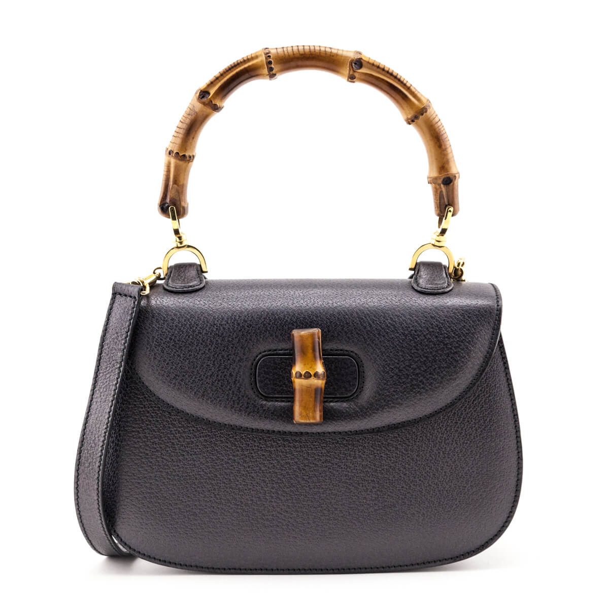 Gucci Gray Grained Calfskin Bamboo Top Handle Bag