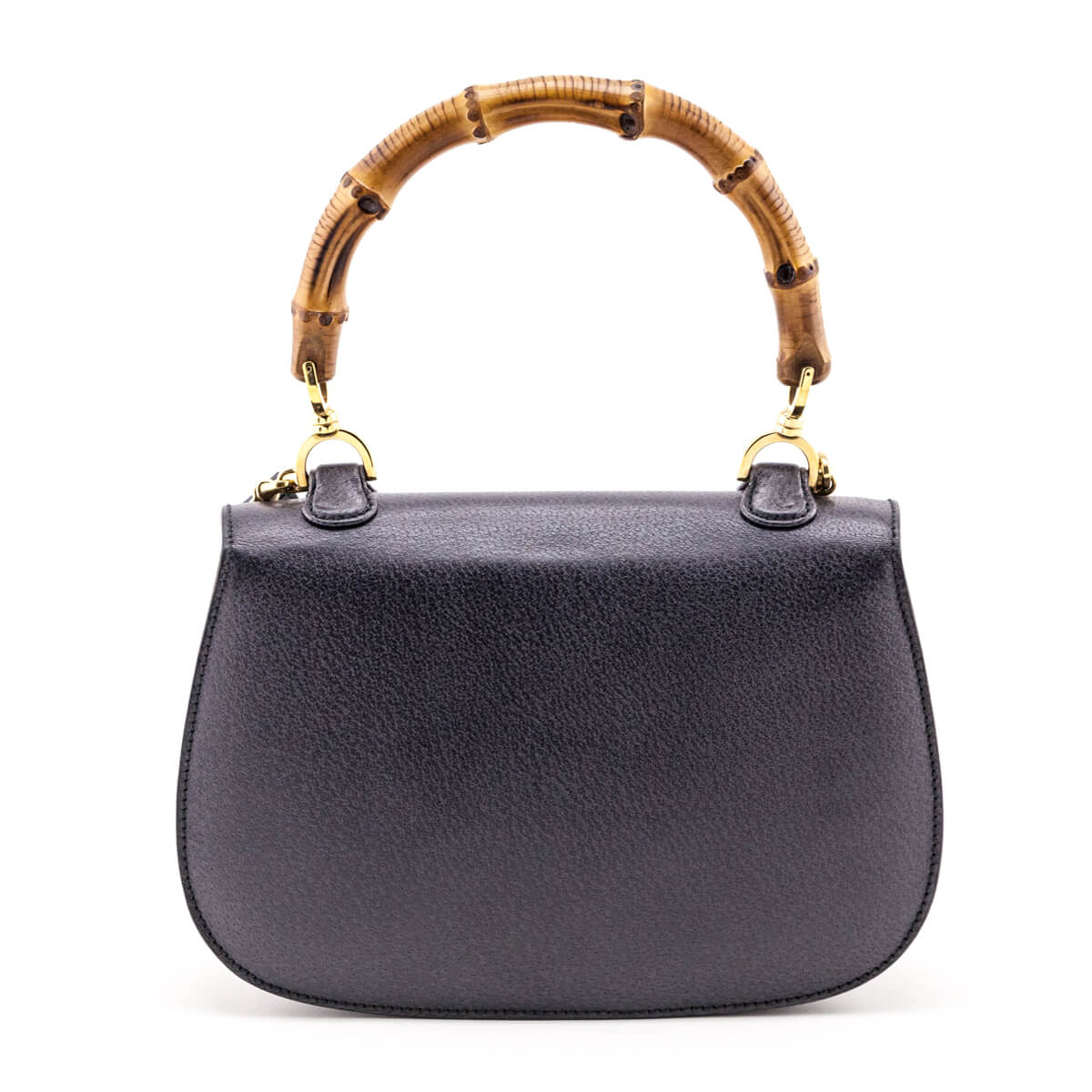 Gucci Gray Grained Calfskin Bamboo Top Handle Bag