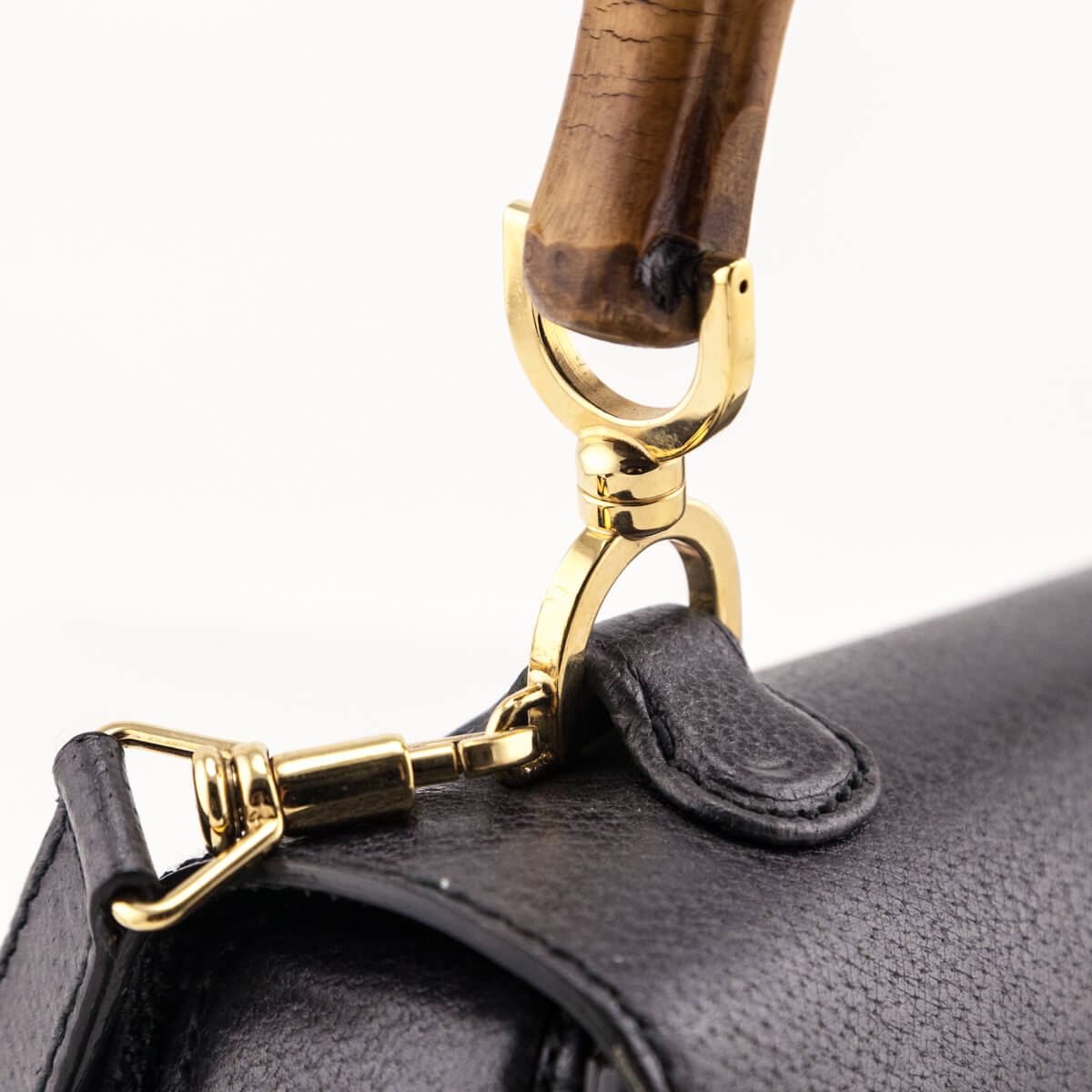 Gucci Gray Grained Calfskin Bamboo Top Handle Bag
