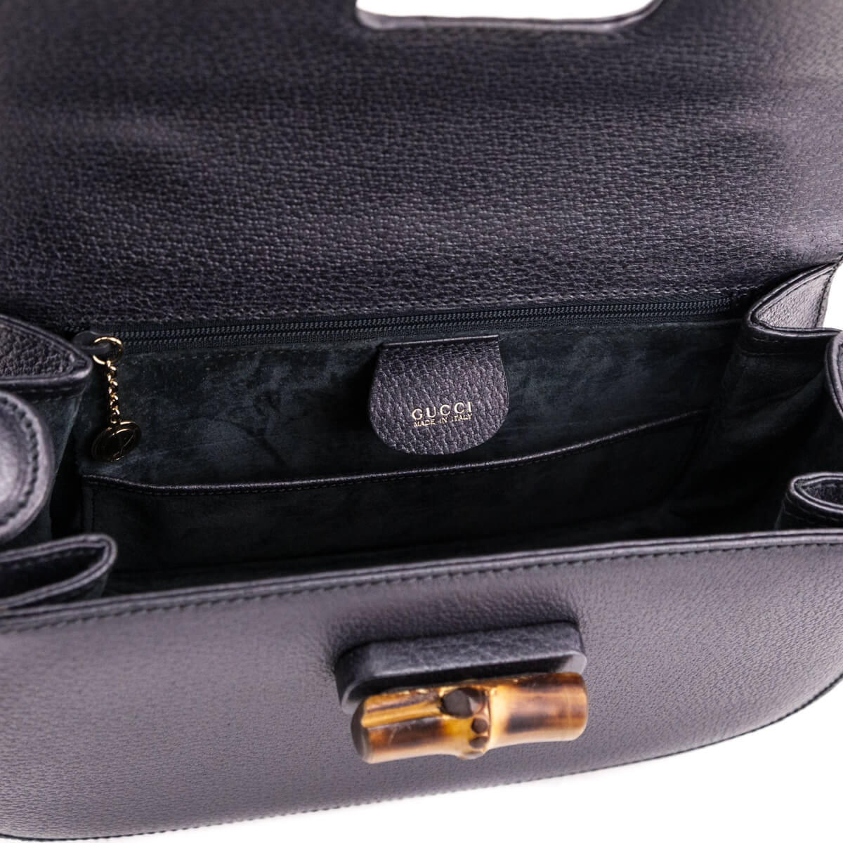 Gucci Gray Grained Calfskin Bamboo Top Handle Bag