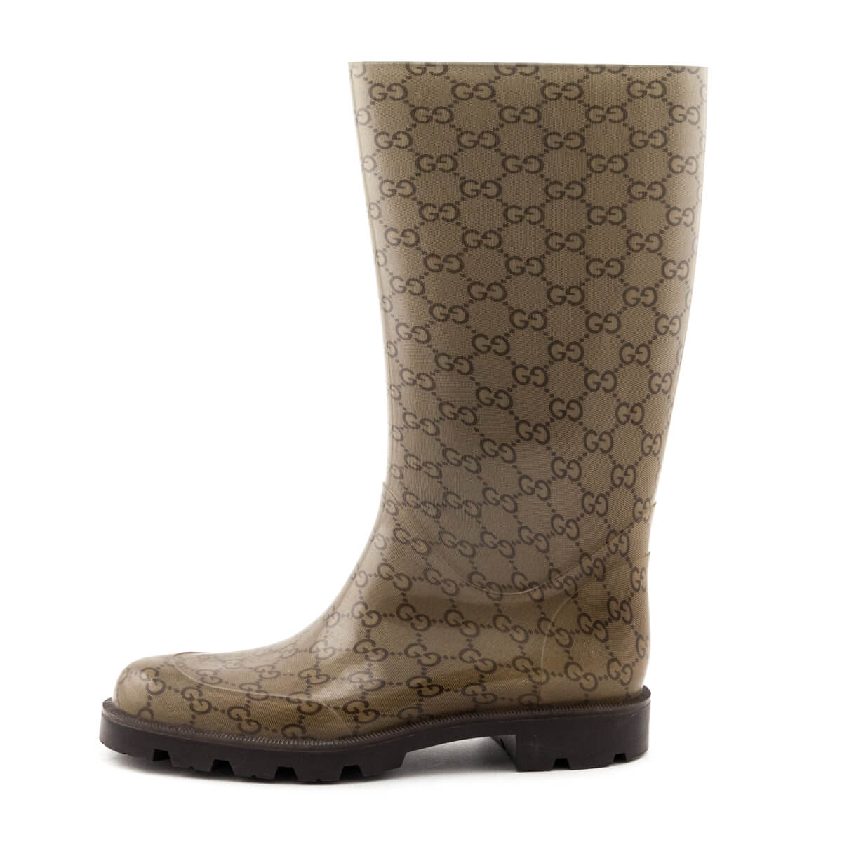 Gucci Monogram Beige Monogram Rubber Rain Boots Size US 9 | EU 39