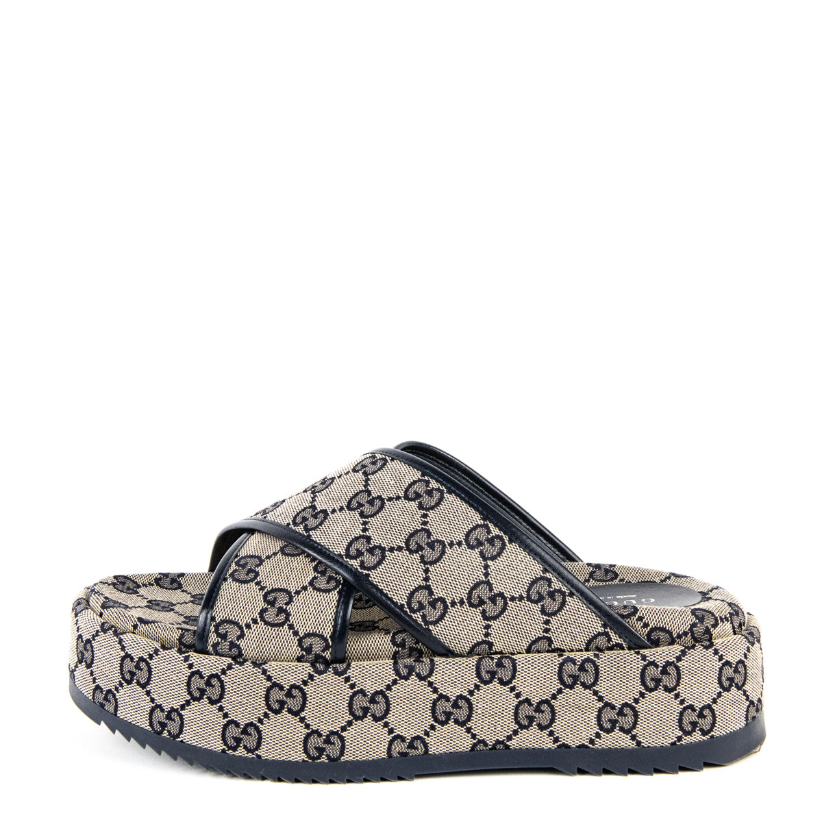 Gucci Navy GG Monogram Platform Slides Size US 8.5 | EU 38.5
