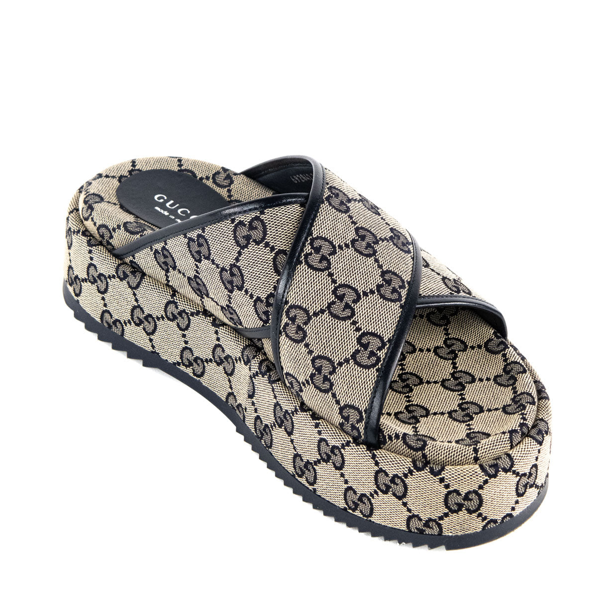 Gucci Navy GG Monogram Platform Slides Size US 8.5 | EU 38.5