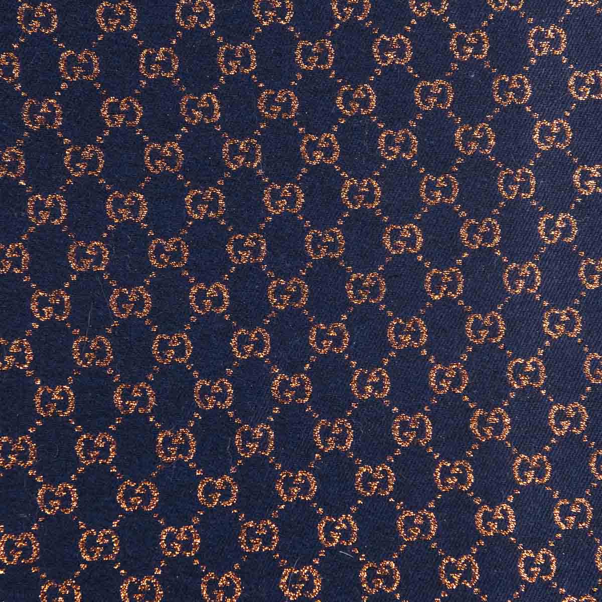 Gucci Navy & Bronze Wool Blend Jacquard Stenix GG Monogram Scarf