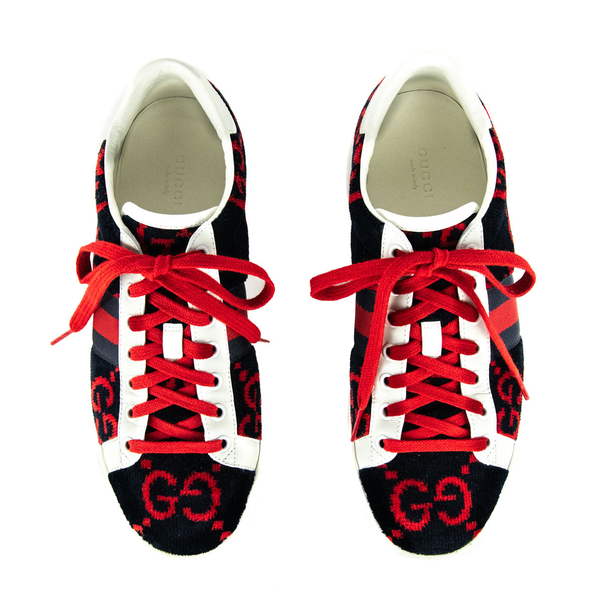 Gucci Navy & Red Velvet GG Ace Sneakers Size US 9 | EU 39