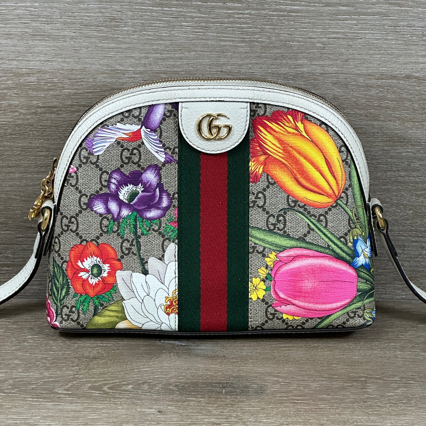 Gucci Ophidia Dome Shoulder Bag Flora GG Coated Canvas Small